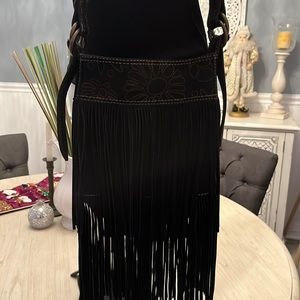 Lucky Brand black suede VINTAGE hobo fringe bag.